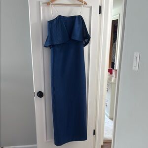 Halston Heritage Blue Ruffled One-Shoulder Dress